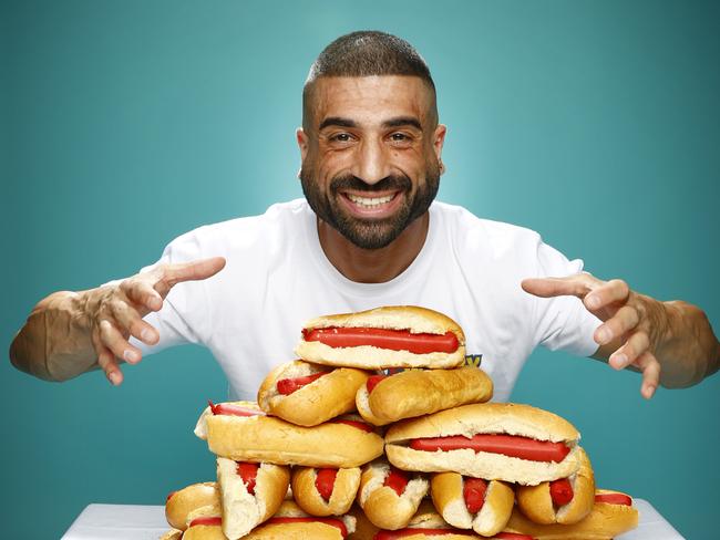 WEEKEND TELEGRAPH 26TH JUNE 2023STRICTLY EMBARGOED FOR WEEKEND MAGAZINE FEATURE - TALK TO WEEKEND PIC DESK BEFORE USE.Pictured at News Corp in Sydney is James Webb, competitive eater from western Sydney who has gone over to the U.S and beaten the Americans at competitive eating tournaments.Picture: Richard Dobson