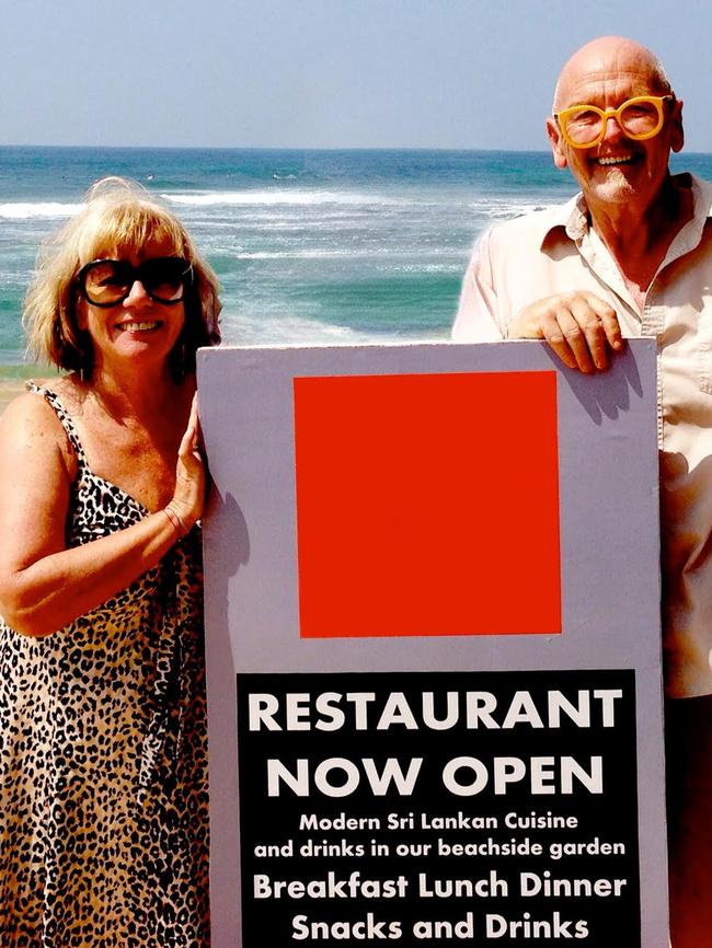 John Pinder and Dasha Ross outside their hotel in Sri Lanka.