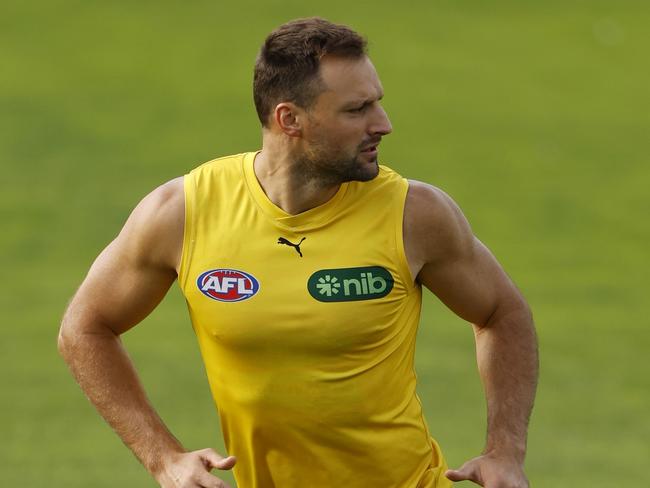 Toby Nankervis was subbed off after a head knock. Picture: Darrian Traynor/Getty Images