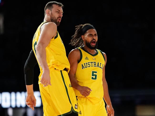 Andrew Bogut and Patty Mills were Boomers teammates. Picture: AAP