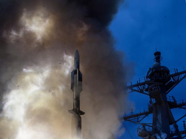 This US Navy file handout photo obtained August 30, 2017 shows the Arleigh-Burke class guided-missile destroyer USS John Paul Jones (DDG 53)as it launches a Standard Missile-6 (SM-6) during a live-fire test of the ship's aegis weapons system on June 19, 2014 in the Pacific Ocean.  The US military shot down a medium-range ballistic missile target off the coast of Hawaii early August 30, 2017, in a successful test of a missile interception system Japan is seeking to bolster its defense against North Korea. The test was performed by the US Missile Defense Agency (MDA) and the US Navy from the USS John Paul Jones, a guided-missile destroyer, just one day after North Korea fired a ballistic missile over Japan.  / AFP PHOTO / US NAVY / Handout / RESTRICTED TO EDITORIAL USE - MANDATORY CREDIT "AFP PHOTO / US NAVY/HANDOUT" - NO MARKETING NO ADVERTISING CAMPAIGNS - DISTRIBUTED AS A SERVICE TO CLIENTS