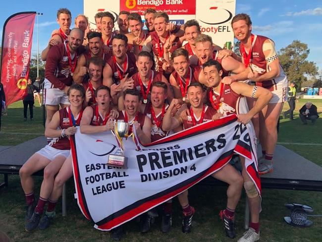 Whitehorse Pioneers celebrate their premiership.