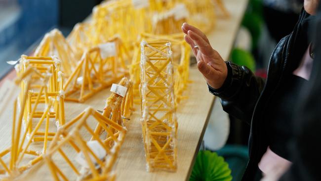 Transurban bridge building competition for school students, who used pasta to try and build the strongest or best looking bridge design. Picture by Max Mason-Hubers