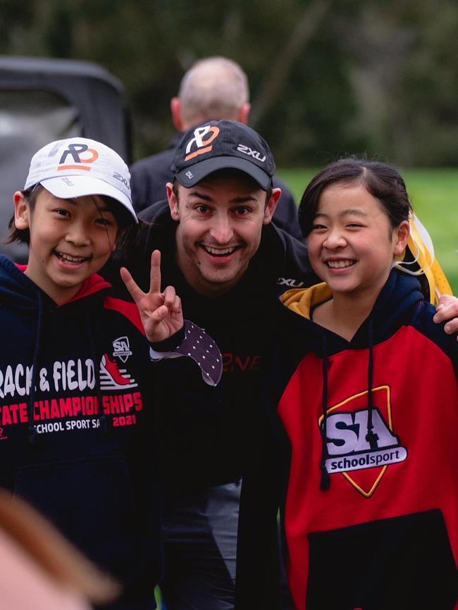 Leon Kurashima, RunAsOne coach Dylan Trenery and Hina Kurashima: Picture: Zen Zaccara