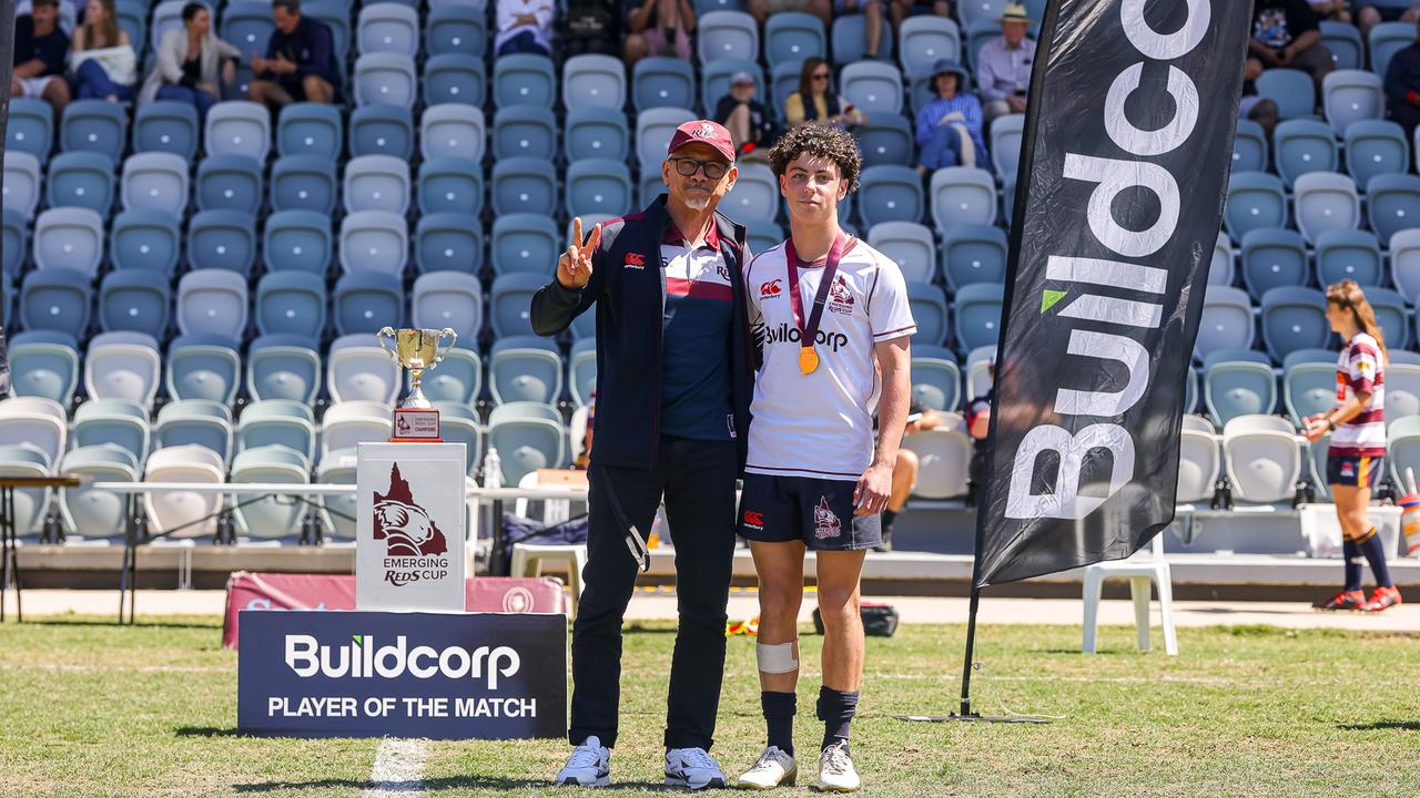 Queensland Reds coach Les Kiss and scrumhalf Tom Gibb. Picture credit: QRU Media/ Erick Lucero.