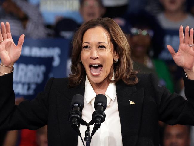 GREENVILLE, NORTH CAROLINA - OCTOBER 13: Democratic presidential nominee, Vice President Kamala Harris speaks during a campaign rally at the Williams Arena at Minges Coliseum on the campus of East Carolina University on October 13, 2024 in Greenville, North Carolina. With 22 days until the election, recent polls in North Carolina show Harris and her opponent Republican presidential nominee, former President Donald Trump within just a point or two on average, which is also the case in the other six key battleground states.   Alex Wong/Getty Images/AFP (Photo by ALEX WONG / GETTY IMAGES NORTH AMERICA / Getty Images via AFP)