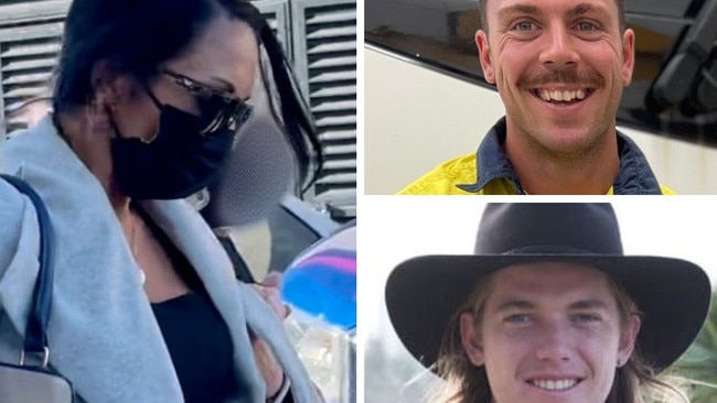 Kelly Renee Liddicoat (left) will stand trial as police allege she was under the influence when she struck Lleyton Bartlett (bottom right), 22, and Aaron Pitt (top right), 25, on Nambour Connection Rd at Woombye while they repaired a broken down bus.