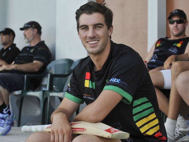 Patrick Cummins sitting in the sheds for the Penrith Cricket Club. (Timothy Clapin)