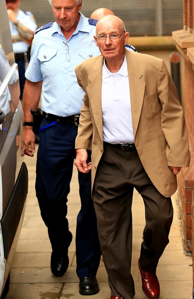 Former award-winning NSW Detective Roger Rogerson at his 2016 murder trial, was already bent up from a fall off a roof. Picture: Adam Taylor/Newspix