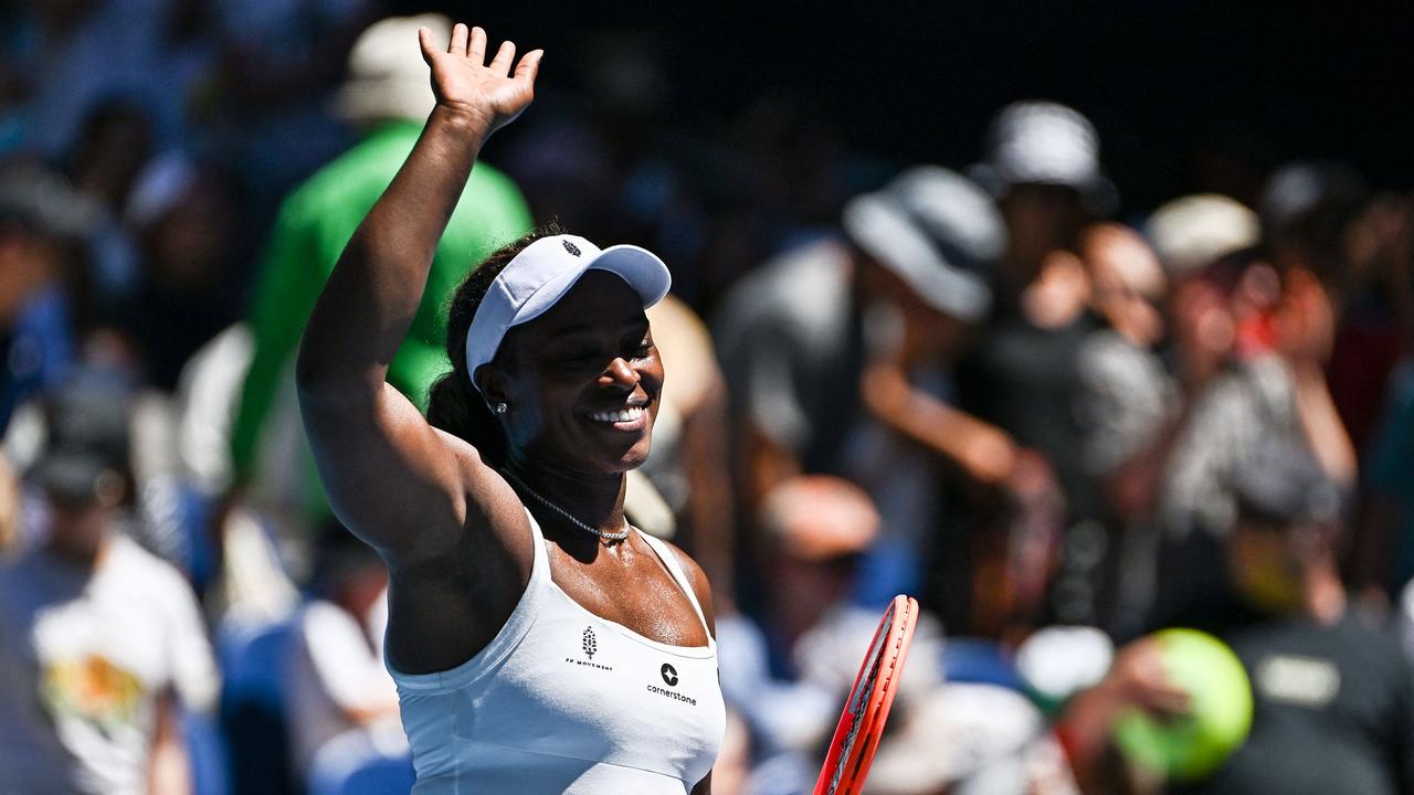 USA's Sloane Stephens celebrates after victory. Picture: AFP