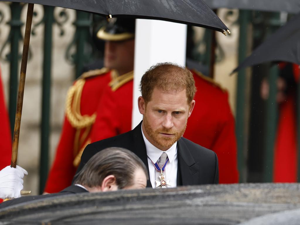 The Duke of Sussex departs the coronation of King Charles III and Queen Camilla. Picture: Getty