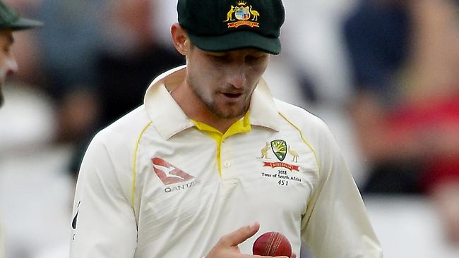 Bancroft looks at the ball during the infamous Cape Town Test.