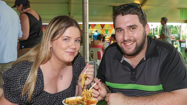 Shannon Kember and Josh Vaughn share a bowl of laksa. Picture: Glenn Campbell