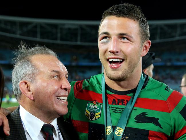 South Sydney's Sam Burgess  with John Sattler during the 2014 NRL Grand Final between the South Sydney Rabbitohs and the Canterbury Bankstown Bulldogs at ANZ Stadium .Picture Gregg Porteous