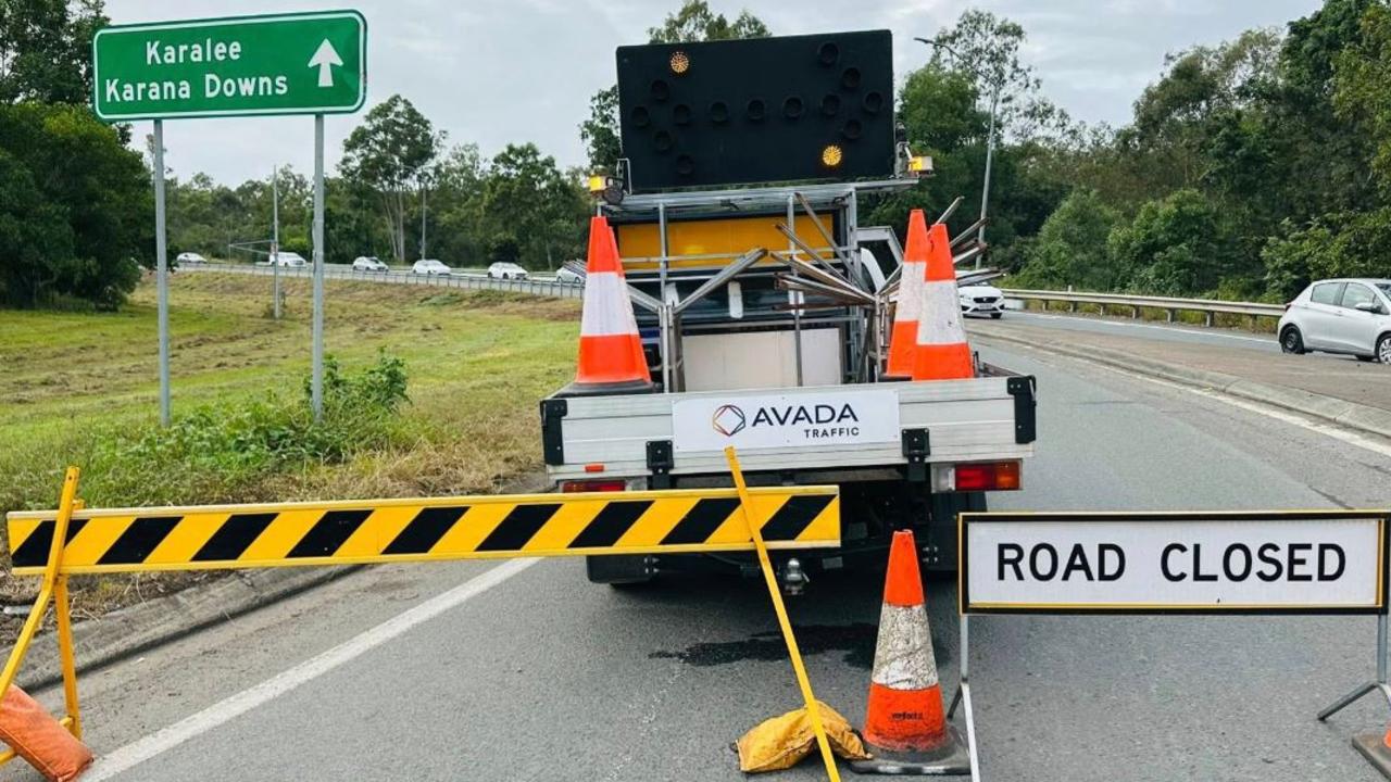 A stuck wind turbine continues to cause chaos on the Warrego Highway near Ipswich. Picture: Facebook/David Martin: Ipswich