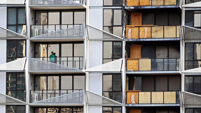 Damage caused by the fire at the Lacrosse apartments in Docklands. Picture: Aaron Francis