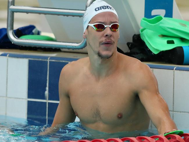 GOLD COAST, AUSTRALIA - FEBRUARY 24: Mitch Larkin looks on during a Swimming Australia National Event Camp Media Opportunity at Gold Coast Aquatic Centre on February 24, 2020 in Gold Coast, Australia. (Photo by Chris Hyde/Getty Images)