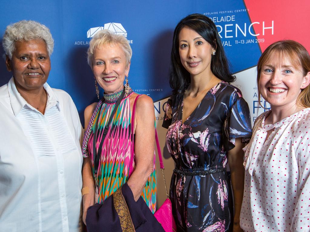 Nerida Saunders, Sue Crafter, Yukimi Penot and Jennifer Tyrell celebrated the opening night of Adelaide Festival Centre’s Adelaide French Festival which featured speeches, food and drinks ahead of a performance of Monchichi. Picture: Kelly Carpenter