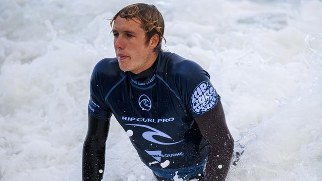 VICTORIA, AUSTRALIA - APRIL 25: Jacob Willcox of Australia advances to Round 4 of the 2019 Rip Curl Pro Bells Beach after winning Heat 7 of Round 3 at Bells Beach on April 25, 2019 in Victoria, Australia. Â (Photo by Kelly Cestari/WSL via Getty Images)