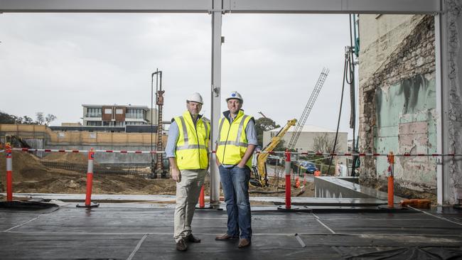 Julian Gerner pictured at the hotel development site with former Steller chief executive Simon Pitard, who had a short-lived partnership before Steller collapsed.