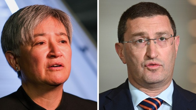 Liberal MP Julian Lesser, right, has slammed Foreign Minister Penny Wong.