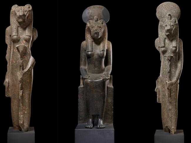 Statues of the goddess Sekhmet, standing (about 1390–1352 BCE). Picture: The Trustees of the British Museum*only to be used for editorial coverage of NGV Pharaoh 2024*