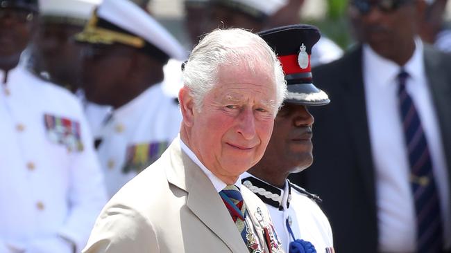 Prince Charles attends a parade and wreath laying ceremony in Bridgetown, Barbados. Picture: Getty Images