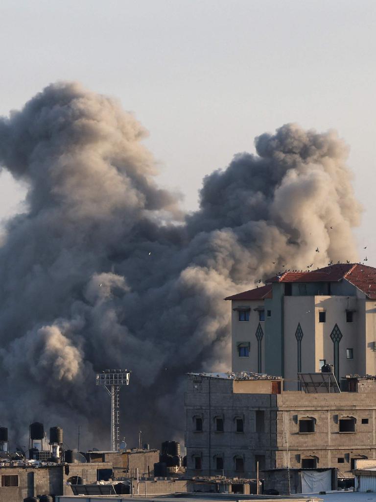 Smoke billows following an Israeli strike in Rafah in the southern Gaza Strip on November 6, 2023. Picture: Said Khatib / AFP