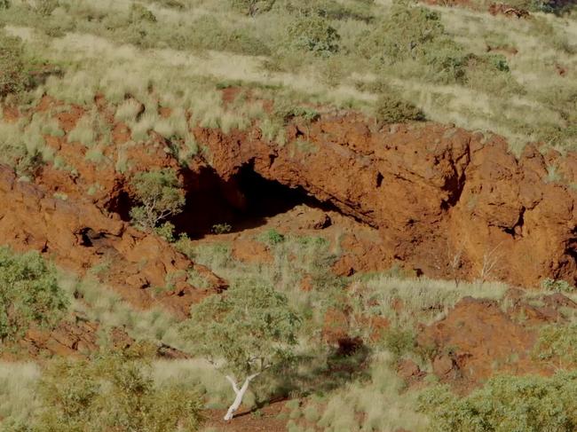 Rock shelters in Juukan Gorge, located in in Western Australia's Pilbara region., , The caves in the Juukan Valley were excavated for archeological remains in 2014.