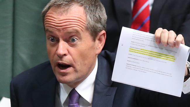 Opposition Leader Bill Shorten in Question Time in the House of Representatives Chamber at Parliament House in Canberra. pic by Kym Smith