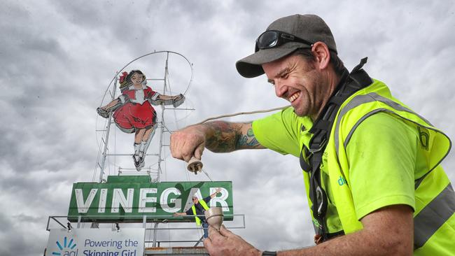 Skipping Girl Vinegear Neon sign refurbished in partnership