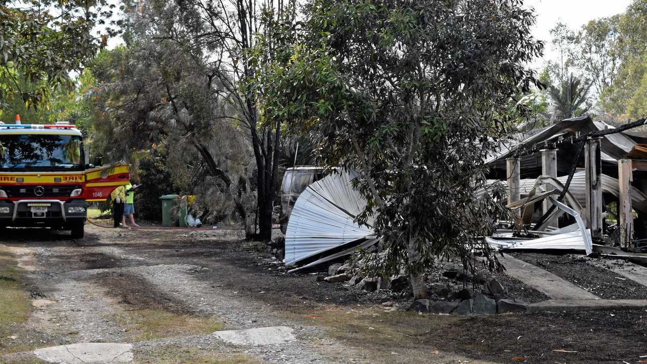 The remains of a 127-year-old house shows the devastation following a house fire at Pie Creek on Monday that left a family of five homeless. Picture: Frances Klein