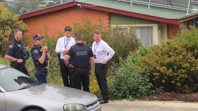 Tasmania Police outside the home involved in the siege at Trevallyn. Picture: BRUCE MOUNSTER