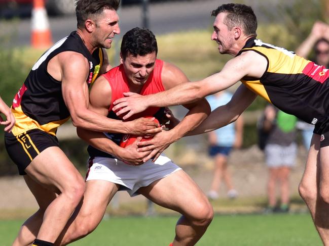 Anthony Prestia (centre) is one of Tullamarine’s star performers. Picture: Jamie Morey