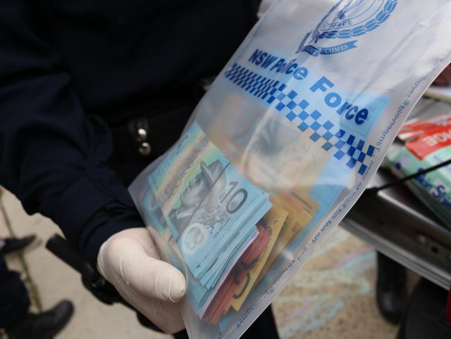 Cash allegedly seized during the raid. Picture: NSW Police Force