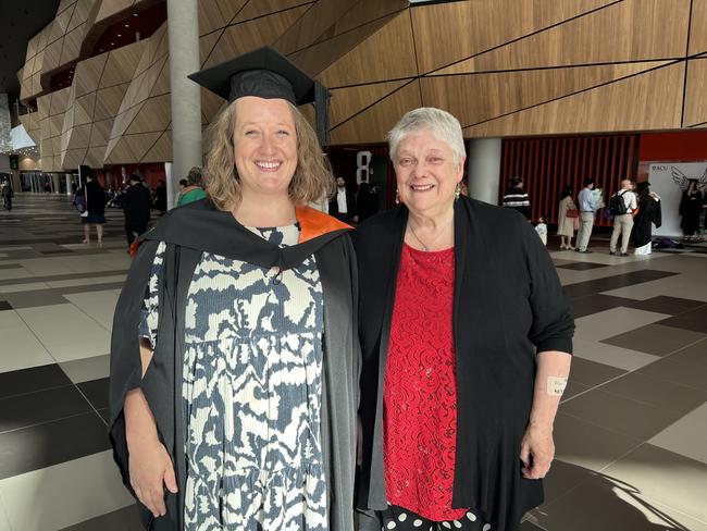 Mayra Stark, with Rhonda Landy, graduates from the Australian Catholic University with a Bachelor of Midwifery. Picture: Brittany Busch