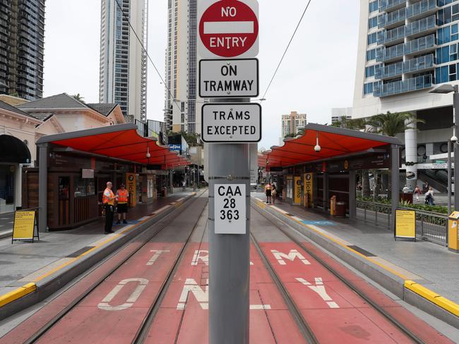 The freak storm event left light rail tracks deserted over the weekend. Pic: Scott Fletcher