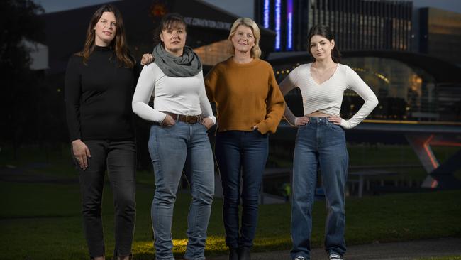 Former Labor MP Kate Ellis, Jeannie, Our Watch chairwoman Natasha Stott-Despoja, and Adelaide High School student Martha. Picture: Naomi Jellicoe