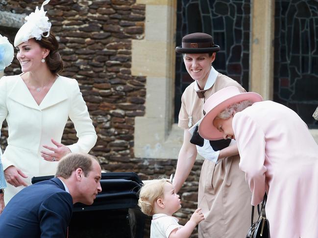 Prince George's nanny, Maria Borrallo (centre) with The Queen, Prince George, Prince William and Kate Middleton. Picture: Getty Images