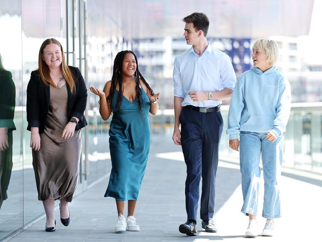 Youth ambassadors Shelby Mitchell (18), Oluhle Gasa (17), Jesse Alexander-Gordon (17) and Mia Richardson (14) represented their generation’s voice at the NSW and SA governments’ Social Media Summit last month. Picture: Tim Hunter