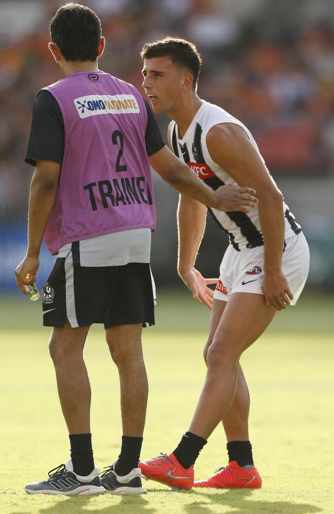 Nick Daicos was in clear discomfort for most of the second half. Picture: Darrian Traynor/Getty Images