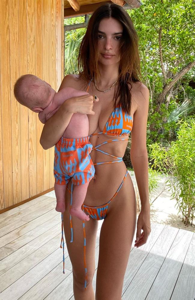 Emily Ratajkowski Wore a Tiny Red String Bikini During a Beach Day With Her  Son