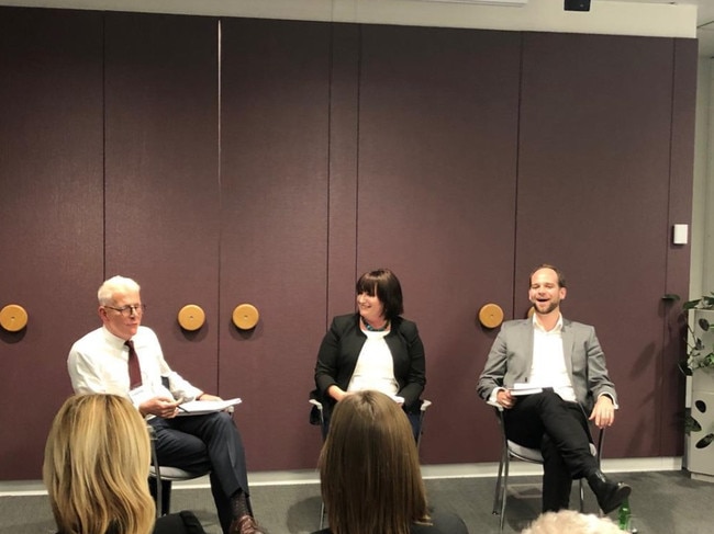 The pair doing a Q&amp;A at their book launch.