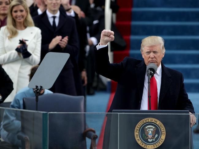 President Donald Trump raises a fist after his inauguration on the West Front of the U.S. Capitol on January 20, 2017 in Washington, DC. Picture: AFP