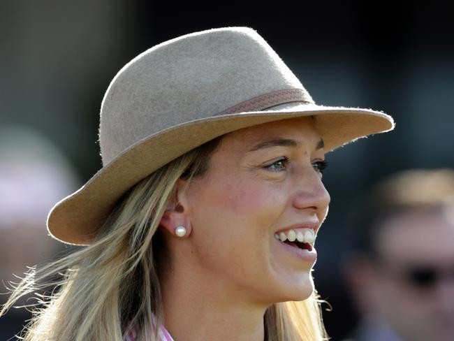 Trainer Charlotte Littlefield is seen after Jockey Michael Walker rode Miss Mandito to victory in race 1, Leilani Series Final during the Flemington Finals Raceday in Melbourne, Saturday, July 6, 2019. (AAP Image/George Salpigtidis) NO ARCHIVING, EDITORIAL USE ONLY