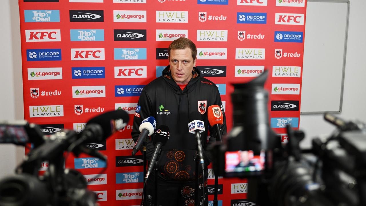 St. George Illawarra Dragons interim coach Ryan Carr faces the media at WIN Stadium in Wollongong.