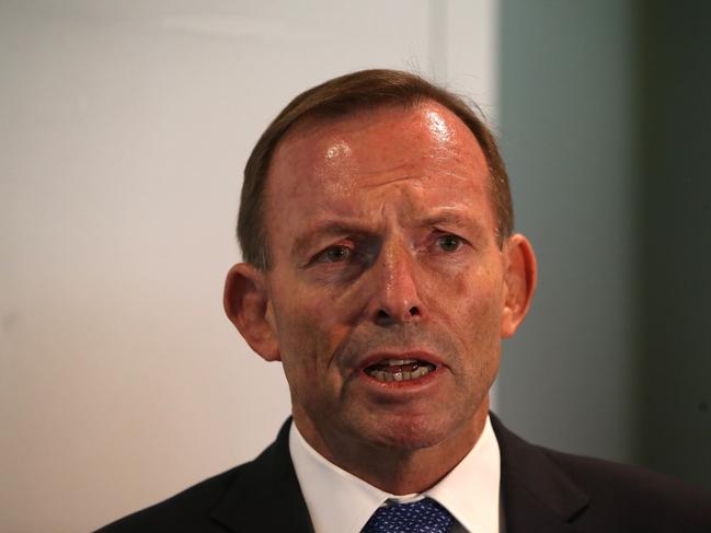 Former Prime Minister Tony Abbott  launching Senator Pauline HansonÕs first book in 11 years ÒPAULINE, IN HER OWN WORDSÓ, at Parliament House in Canberra. Picture Kym Smith