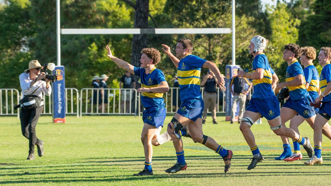 TGS celebrate their win. 2024 O'Callaghan Cup at Downlands College. Photo by Nev Madsen