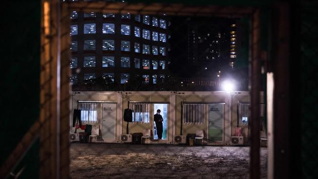 A temporary isolation camp in Hong Kong on Tuesday. Picture: AFP