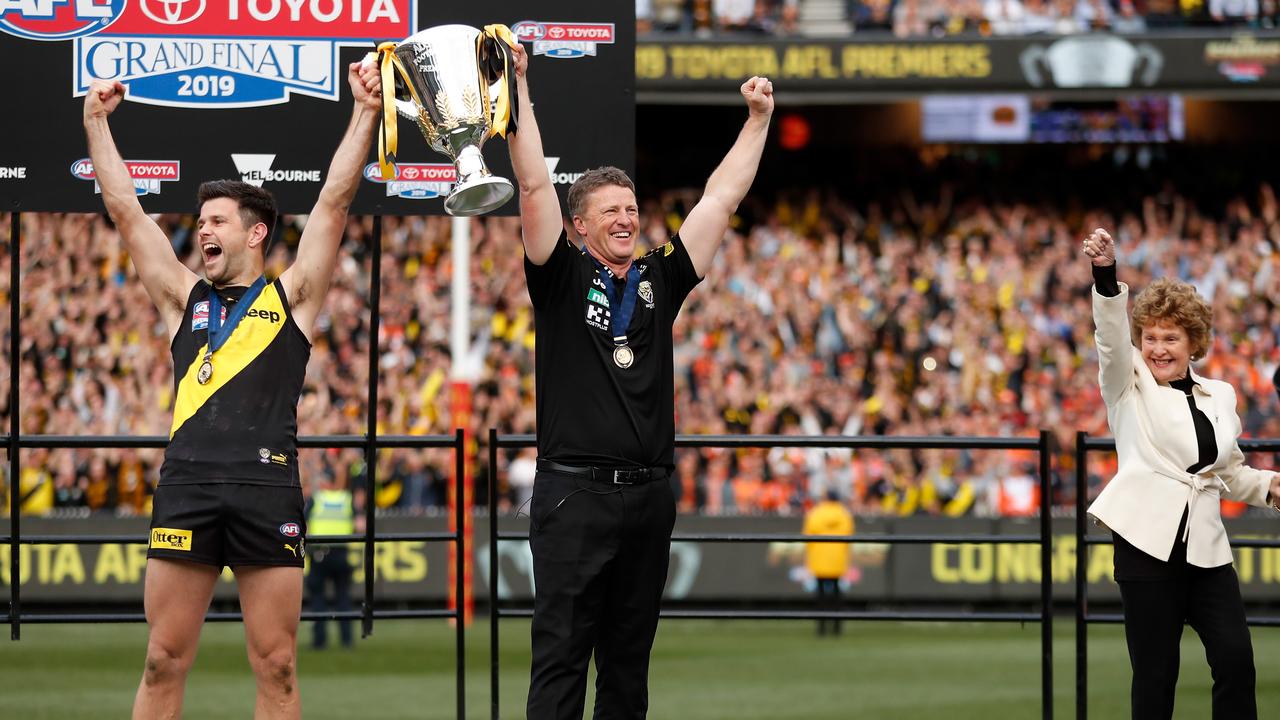 Trent Cotchin and Damien Hardwick with the premiership cup.